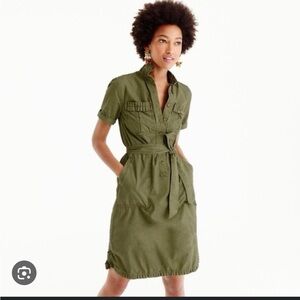 J. Crew Utility shirt dress ruffle hem Olive Green Midi 12